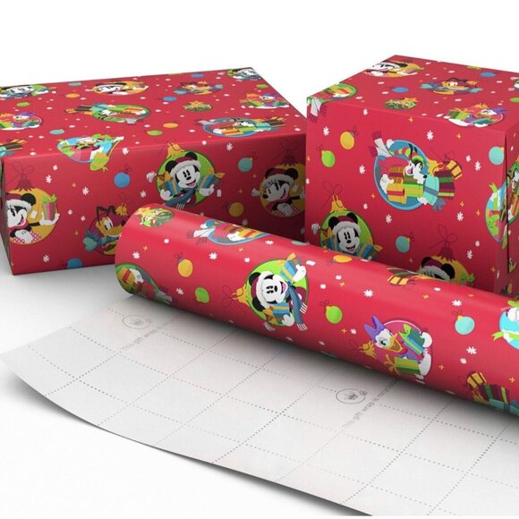 Hallmark Wrapping Paper Christmas Disney Mickey Mouse and Friends Red 25 sq ft H - Picture 3 of 4